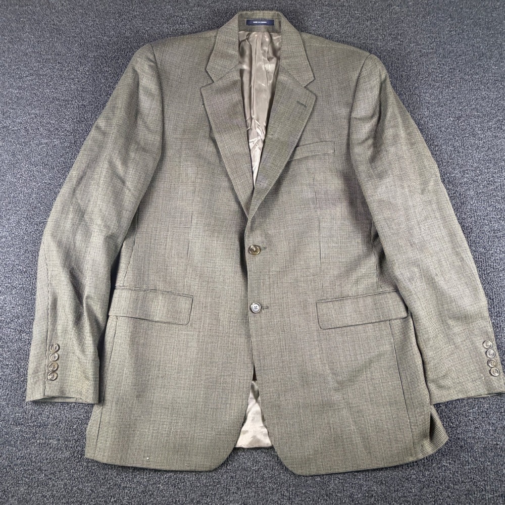Lauren Ralph Lauren Wool Blazer Mens 42R Houndstooth Tan Olive Brown EUC